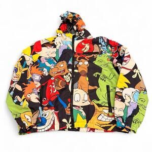 Nickelodeon Nicktoons Y2K All Over Print Windbreaker Jacket Size Large